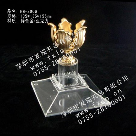 HM-Z006小号亚克力座紫荆花纪念品 奖杯网,上海金属奖杯,北京金属奖杯,广州金属奖杯制作,深圳金属奖杯批发厂家